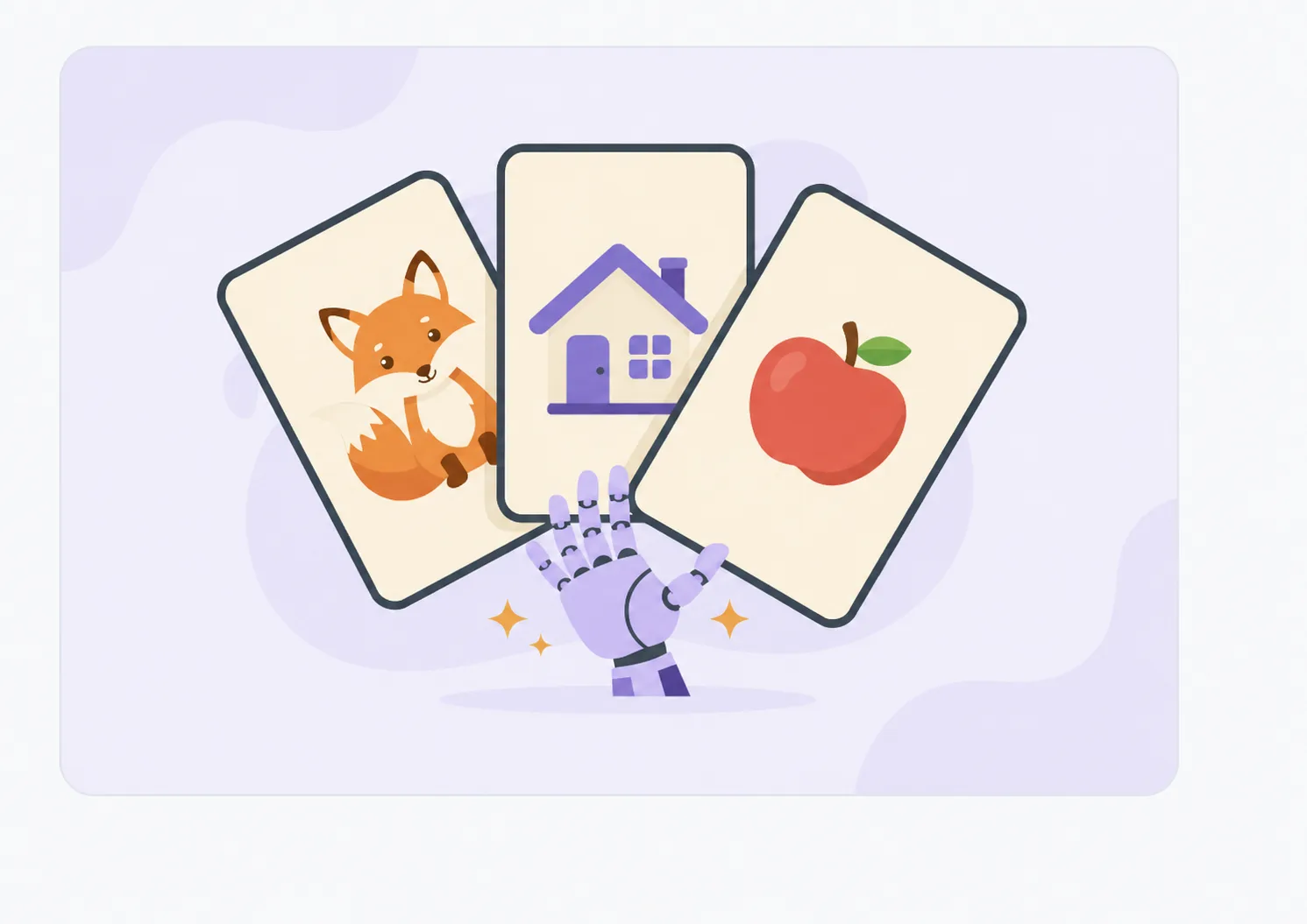 Robotkéz három SnappyCards szókártyát tart