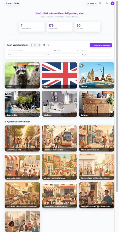 SnappyCards a telefon képernyőjén